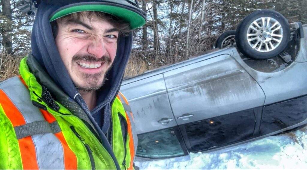 Towing company responding to upside down car in Edmonton