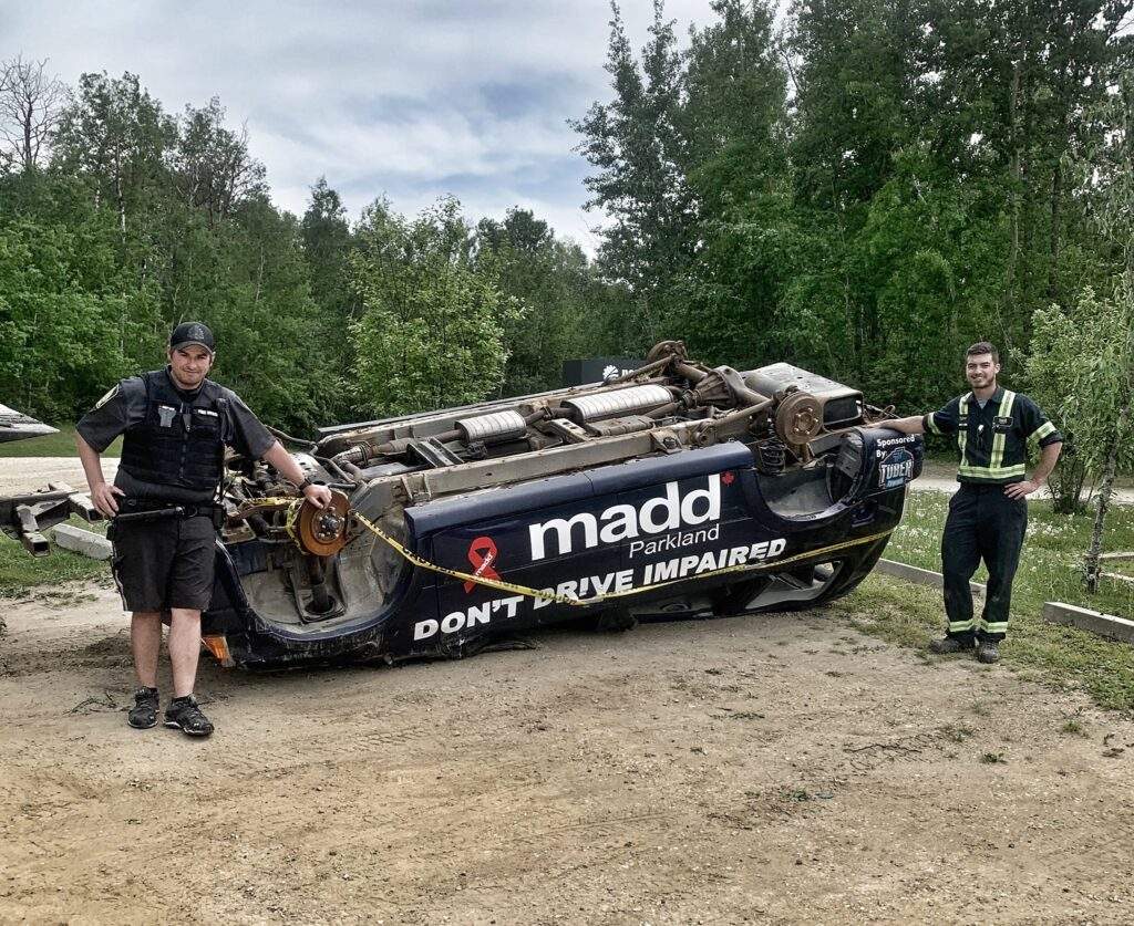 MADD Parkland car on roof with tow truck