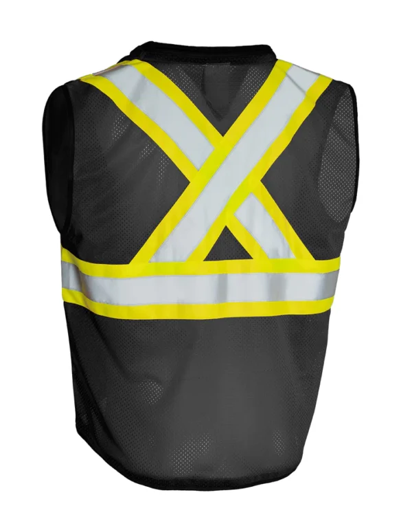 Hi Vis Traffic Safety Vest with Zipper Front, Tricot Polyester - Image 3