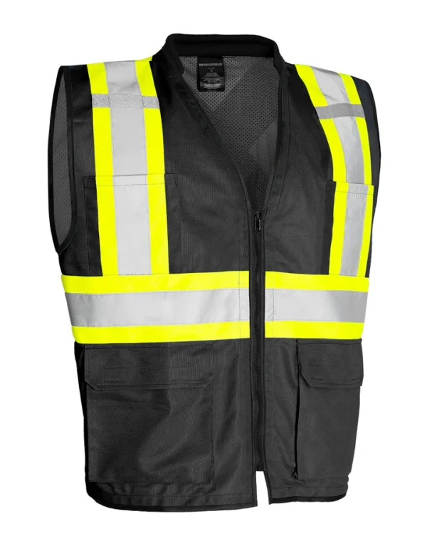 Hi Vis Traffic Safety Vest with Zipper Front, Tricot Polyester - Image 4