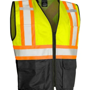 Hi Vis Traffic Safety Vest with Zipper Front, Tricot Polyester