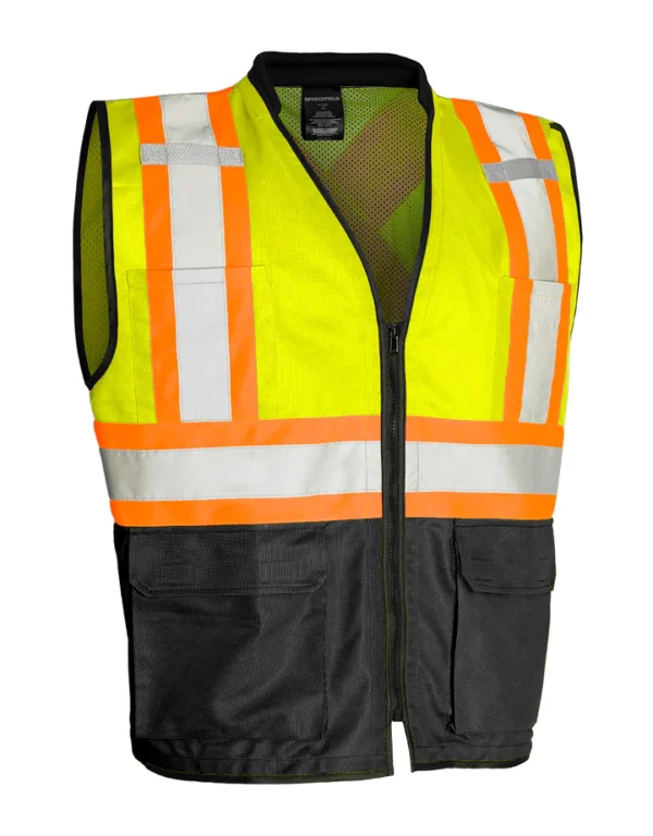 Hi Vis Traffic Safety Vest with Zipper Front, Tricot Polyester - Image 2