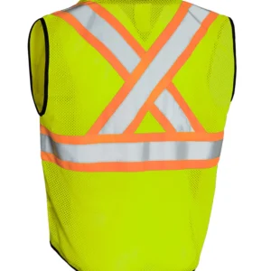 Hi Vis Traffic Safety Vest with Zipper Front, Tricot Polyester