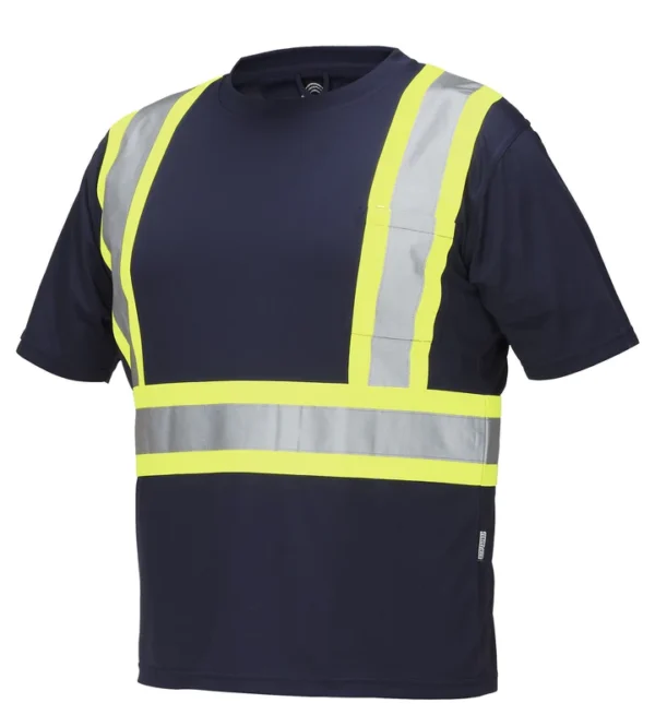 Hi Vis Crew Neck Short Sleeve Safety Tee Shirt with Chest Pocket - Image 2